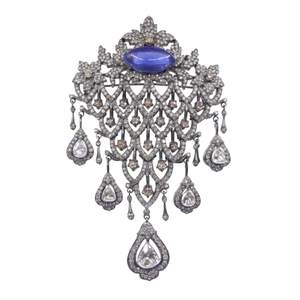 Broches unisexes plaquées or avec tanzanite et diamants, également connues sous le nom de colliers - Product Image 1
