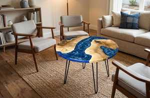 Contemporary Round Resin River Wood Dining <b>Table</b> Live Edge Handmade Solid Hardwood Furniture for Modern Interiors - Product Image 4
