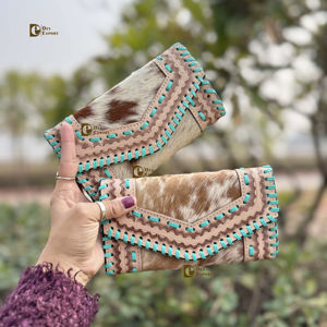 Cartera de Mano Tipo Clutch de Piel de Vaca Turquesa con Estilo Occidental para Mujer, Nuevo Diseño, Hecha a Mano, Multiusos, Bolso de Moda - Product Image 1