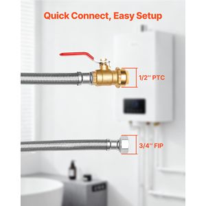 3/4\" FIP X 1/2\" PTC Ball Valve Stainless Steel Braided Water Heater Connector <b>Kit</b> Push Fit Valve Flexible <b>Plumbing</b> Hoses for - Product Image 3