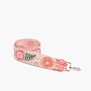 Pink Floral Beaded Bag <b>Strap</b> Handmade Embroidered Wide Shoulder <b>Strap</b> with Sequin Design for Handbags Customized Sizes Available - Product Image 1