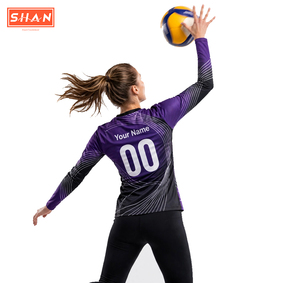 Camiseta deportiva de manga larga con cuello en V para mujer, sublimada con estampado degradado en negro y rosa, para voleibol. - Product Image 6
