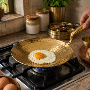 Premium Hammered Brass Frying Pan with Long Handle | Heavy Duty Brass Skillet | Traditional Indian Cookware | Kitchen Fry Pan - Product Image 4