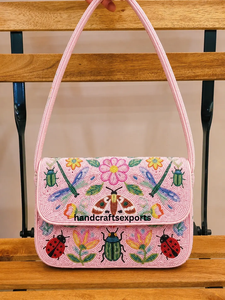 Sac à bandoulière brodé de perles, motif géométrique, style bohème, sac à main pour femme à sangle unique, utilisation toutes saisons - Product Image 5