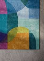 Tapis géométrique abstrait multicolore, tapis moderne à blocs de couleur, tapis contemporain fait main par un designer