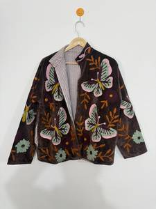 Wholesale ODM Handmade <b>Velvet</b> Embroidered Boho <b>Jacket</b> Custom Embroidery Men <b>Women</b> Colorful Floral Butterfly Design Suzani - Product Image 2
