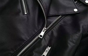 Chaqueta de Motociclista Afernon para Mujer, de Cuero Genuino, Impermeable, con Cierre de Cremallera, Cuello Alto, Color Sólido, para Primavera - Product Image 3