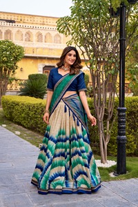 Indian Ethnic Traditional Designer Tussar Silk Lehenga Choli with Tie <b>Dye</b> Print for Wedding Outfit for Women Floor Length Wear - Product Image 3