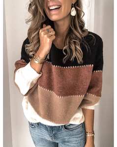 Pulls en acrylique tricotés décontractés pour femmes, coupe ample, col rond, avec logo frontal, collection automne-hiver, vente en gros - Product Image 6