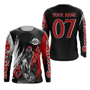 Moto <b>Skull</b> Design Men's Long Sleeve Motocross Racing Jersey Full Sublimation Print Quick Dry High Quality % Polyester Custom - Product Image 4