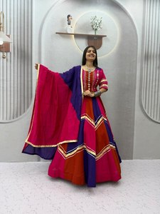 Women Traditional Indian Pakistani <b>Wedding</b> Roman Silk <b>Lehenga</b> Set <b>Red</b> Purple Gold Embroidery Floor-Length Regular Fit - Product Image 3