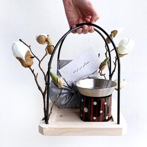 Arabic Incense <b>Burner</b> Features A Flared <b>Silver</b> Metal Cup On A Dark Wood Base Inlaid With Polka Dot Mother Of Pearl For Fragrance - Product Image 3