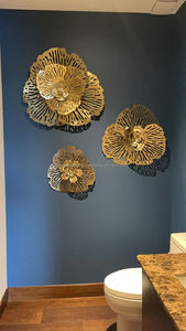 Grande Décoration Murale Circulaire Horizontale en Métal, Disque Côtelé Teal Blanc Doré, Sculpture Murale Circulaire pour Salon - Product Image 5