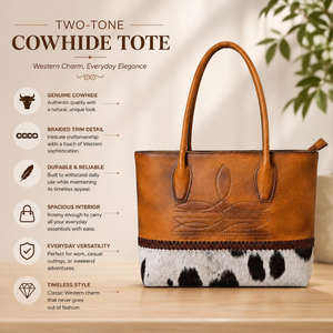 Sac fourre-tout en cuir véritable de vachette à poils, fait main, pour femme, avec poignées structurées, sac à bandoulière occidental haut de gamme pour le voyage - Product Image 5