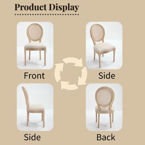 Chaises de salle à manger de style campagnard français, lot de 2, rembourrées avec dossier en rotin naturel, techniques de sculpture au fil métallique D - Product Image 4