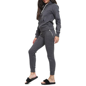 Women Grey Hooded Tracksuit Set Solid Color Casual Full Sleeve <b>Pants</b> With Side Pockets Elastic Waist Autumn Wear - Product Image 3