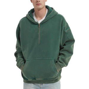 Sweat à capuche oversize délavé pour homme, coupe ample avec fermeture éclair quart de tour et poches sur les manches, style streetwear décontracté vintage - Product Image 5