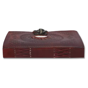 Organisateur de journal artisanal en cuir véritable vintage, motif chakra en pierre blanche et bleue gaufré, 7x5 pouces - Product Image 4