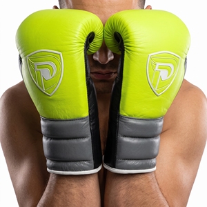 Guantes de Boxeo de Cuero Dumela, Color Verde Lima, Negro y Blanco, con Cordones y Diseño de Logotipo, Equipo de Entrenamiento - Product Image 3