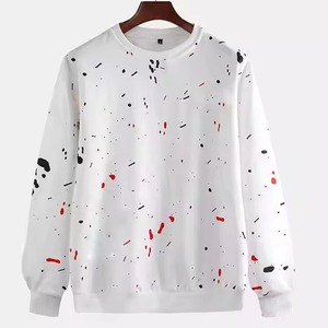 เสื้อฮู้ดสตรีทแวร์ผู้ชาย ผ้าฟลีซนุ่ม เสื้อสเวตเชิ้ต OEM สกรีนโลโก้ตามสั่ง ขายส่ง ฤดูหนาว รับออเดอร์จำนวนมาก เสื้อสเวตเชิ้ตคอกลมสีขาวสำหรับผู้ชาย - Product Image 1