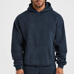 Sudadera con Capucha Azul Marino para Hombre, Poliéster/Algodón, Felpa, Corte Holgado, Color Sólido, Diseño con Bolsillos, Transpirable, 360g, Ropa de Otoño - Product Image 2