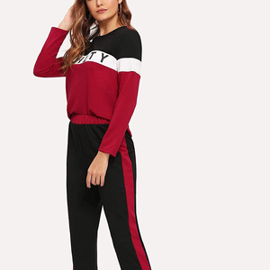 Sweat-shirt à col rond doublé pour femme, manches longues, rouge, noir, blanc, logo sur le devant, décontracté, automne, tricoté, 100% coton - Product Image 2