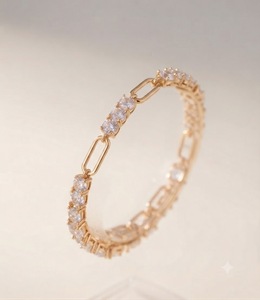 Bracelet de mode en or massif 14 carats avec diamants de laboratoire, bracelet chaîne à maillons de 2,5 carats, bracelet chaîne trombone, bracelet à maillons géométriques - Product Image 4