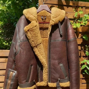 Mens Brown Leather Shearling B3 <b>Bomber</b> <b>Jacket</b> Aviator Winter Flight Coat Genuine Fur Lined <b>Vintage</b> Style <b>Jacket</b> - Product Image 1