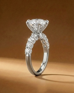 Lab Grown Engagement <b>Ring</b> Round Brilliant Diamond Band <b>Resizable</b> 18k White Gold Wedding Anniversary Jewelry for Women - Product Image 4
