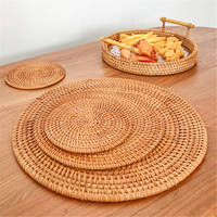 Ensemble de sets de table ronds en rotin avec sous-verres, style campagnard durable, 2 pièces pour les fêtes
