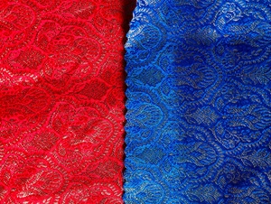 <b>Blue</b> Embossed Brocade Fabric with Metallic Finish Woven Jacquard Pattern - Product Image 2
