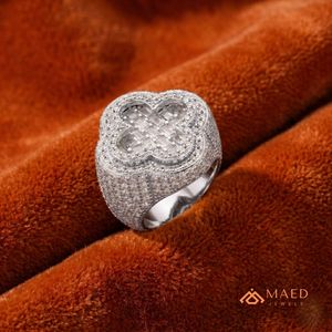 <b>Mens</b> <b>Silver</b> Tone Moissanite Clover <b>Ring</b> Luxury Hip Hop Statement Jewelry Fashion <b>Ring</b> for <b>Men</b> Anniversary Engagement Gift - Product Image 4