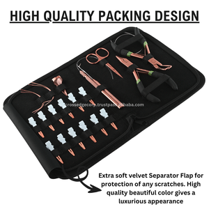 Kit d'outils d'extension de cheveux en or rose avec logo personnalisé comprenant un outil à crochet de traction et des mini ciseaux de coupe de fil tranchant de la meilleure qualité. - Product Image 6