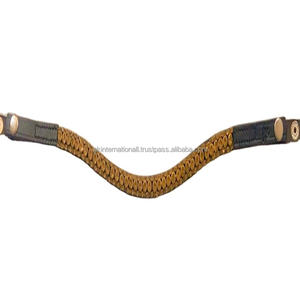 Banda para la frente de caballo de cuero de búfalo negro de Nueva calidad de exportación con cristales dorados decorativos de 3 filas Diamante Bling y bucles a presión - Product Image 1