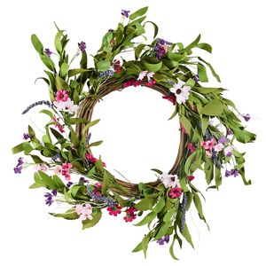 Ghirlanda Artificiale Rosa e Verde da 22 Pollici con Margherite e Boccioli di Gypsophila, Decorativa per Tutte le Stagioni - Product Image 1
