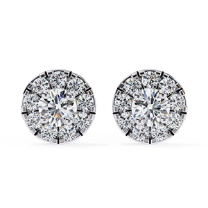 ต่างหูเพชรทรงกลมแบบ Halo ทองคำแท้ 18K น้ำหนักรวม 0.26 กะรัต ขนาดกลาง 3.2 มม. ด้านข้าง 1.6 มม. เครื่องประดับชั้นดี - Product Image 1