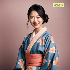 JE2087 Vestido Kimono de estilo tradicional para mujer Tela de lino y algodón japonés Estampado Kasuri Invierno Patrón sólido Botón de punto - Product Image 4