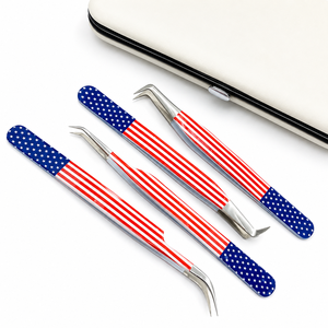 Ensemble de pinces à sourcils drapeau américain, pointes inclinées de précision, acier inoxydable, durable, écologique, design moderne pour les artistes en extensions de cils - Product Image 2