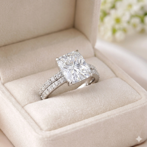 Anillo de compromiso y aniversario de boda para mujer, de plata 925, con moissanita de corte brillante, engaste de garras, romántico, de eternidad completa, chapado en rodio - Product Image 4