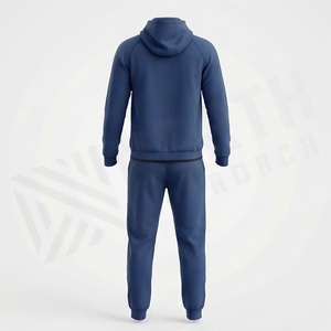 Ensemble de survêtement bleu à capuche pour homme, sweat-shirt et pantalon à fermeture éclair intégrale, vêtements de sport décontractés avec poches latérales, matière polyester respirante - Product Image 2