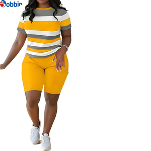 Conjunto Deportivo de Moda para Mujer, Estilo Hip Hop, Casual, con Estampado, Manga Corta, Pantalones Cortos Elásticos a Rayas - Product Image 6