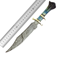 Couteau Bowie droit de chasse en acier Damas de haute qualité, manche en os de chameau, garde en laiton, logo OEM/ODM, étui en cuir