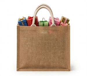 Red Eco-Friendly <b>Jute</b> <b>Gift</b> <b>Bag</b> with Clear PVC Window Handled Tote <b>Bag</b> for Wedding and Retail Packaging - Product Image 3