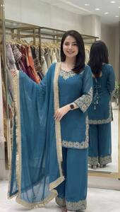 <b>Teal</b> Embroidered Rayon Anarkali <b>Suit</b> For <b>Women</b> Traditional Indian Pakistani Style Floor-Length Casual Wear Regular Fit - Product Image 5