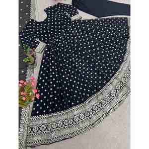 VESTIDO DE TRABAJO DE SECUENCIA BORDADA DE GEORGETTE A LA MODA CON DUPATTA NEGRO - Product Image 4