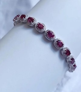 Lab Grown Oval Cut Pink Sapphire with Moissanite Stone Charm <b>Bracelet</b> for Her Sterling Silver Gold Plated Elegant Jewelry Gift - Product Image 1
