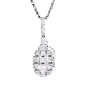 Pendentif grenade en diamant de laboratoire, style militaire glacé, en argent 925, collier pour homme, breloque de déclaration - Product Image 6