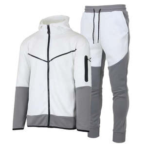Ensemble de survêtement polaire personnalisé pour homme, style color block, pour le sport et le jogging, hiver, avec sweat à capuche entièrement zippé et pantalon de jogging - Product Image 4