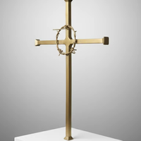 Sculpture artisanale en métal doré peinte à la main, motif croix, fil barbelé, couronne d'épines, minimaliste, décoration chrétienne pour la maison, religieuse, Noël