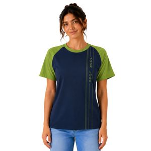 เสื้อยืดแขนสั้นคอกลมสีกรมท่าและสีเขียวมะนาวสำหรับผู้หญิง  แบบแร็กแลน  รับสกรีนโลโก้  ผลิตจากผ้าโพลีเอสเตอร์ผสมคอตตอน  สไตล์ลำลองสำหรับฤดูร้อน  รับผลิตเสื้อผ้าแบบ OEM - Product Image 1